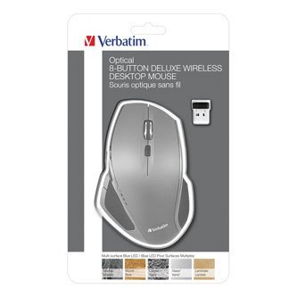 Verbatim Myš Deluxe, 1600DPI, 2.4 [GHz], optická, 8tl., bezdrátová, šedá, 2 ks AA