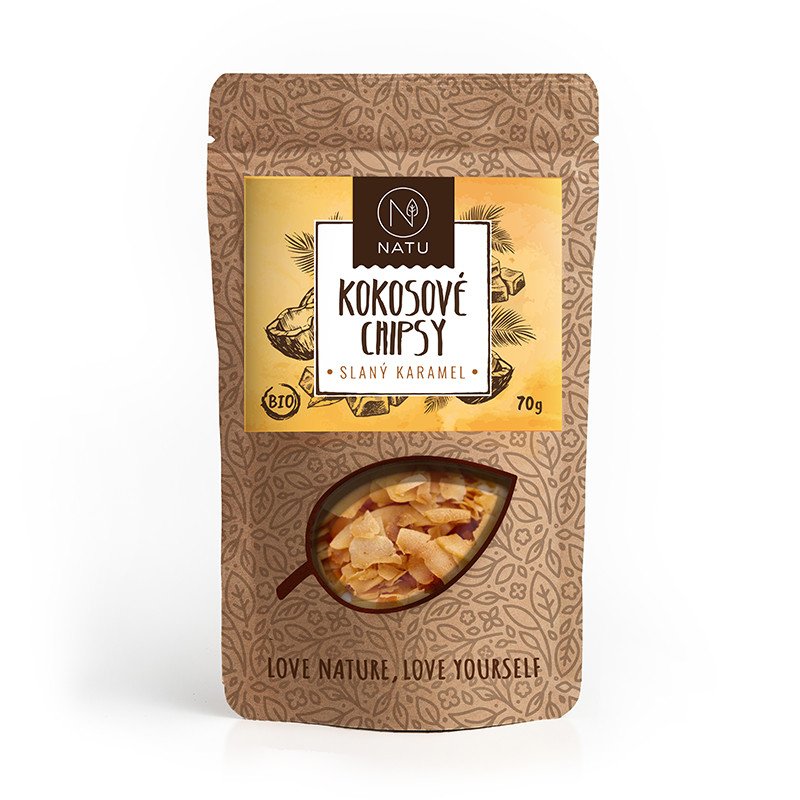 NATU Kokosové chipsy slaný karamel BIO 70 g