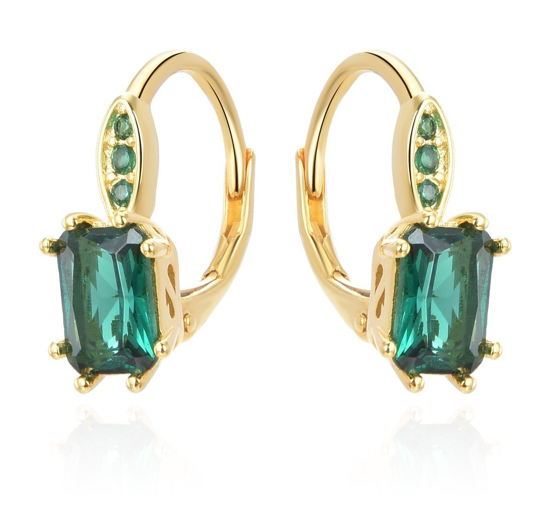 Beneto Stříbrné náušnice se zeleným krystalem AGUC3350GR-GOLD