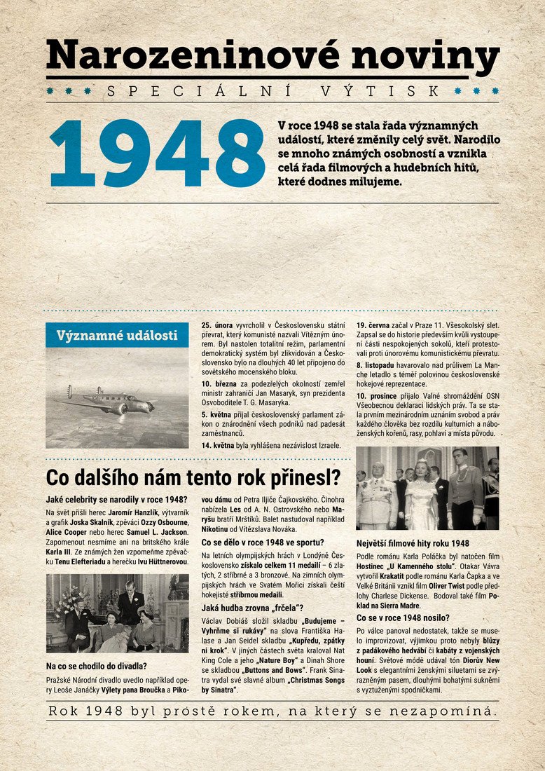 Narozeninové noviny 1948 s vlastním textem, Narozeninové noviny 1948