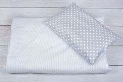 2 dílná sada do dětské postýlky proužky šedé s puntíky