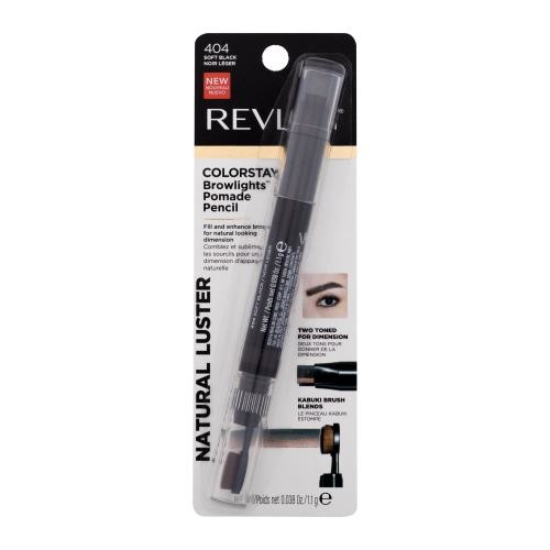 Revlon Colorstay Browlights Pomade Pencil 1,1 g voděodolná tužka na obočí s kabuki štětečkem pro ženy 404 Soft Black