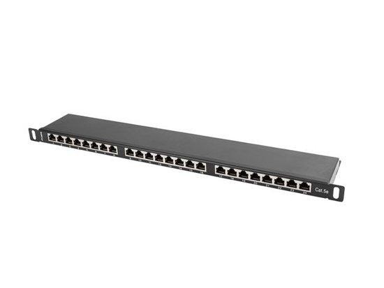 LANBERG PATCH PANEL 24 PORT 0.5U 19” CAT.5E SHIELDED BLACK  , PPS5-0024-B