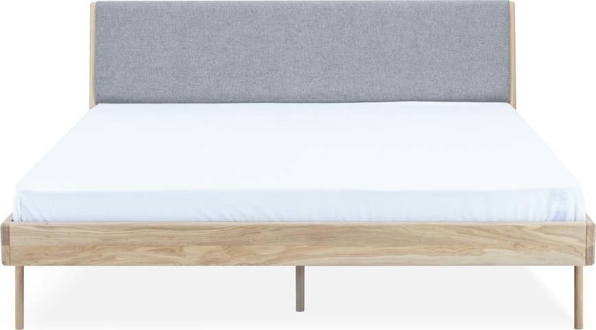 Šedá/v přírodní barvě čalouněná dvoulůžková postel z dubového dřeva 160x200 cm Fawn - Gazzda