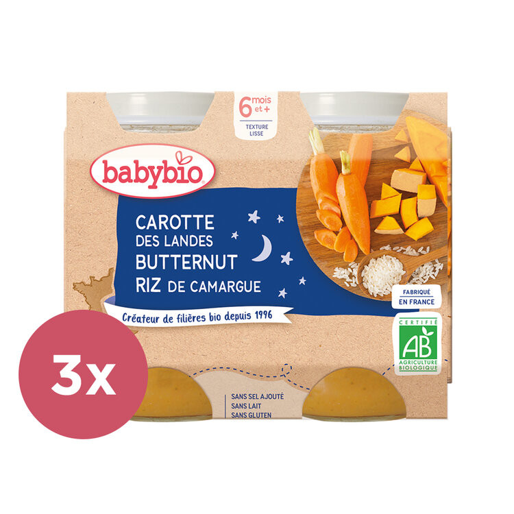 3x BABYBIO Večerní menu mrkev dýně rýže (2x200 g)