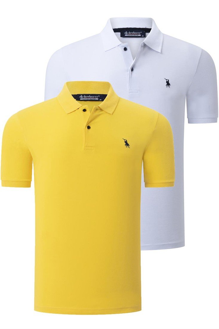 DUO SET T8561 DEWBERRY MENS TSHIRT-WHITE-YELLOW