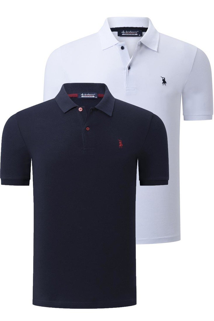 DUO SET T8561 DEWBERRY MEN'S TSHIRT-WHITE-NAVY BLUE