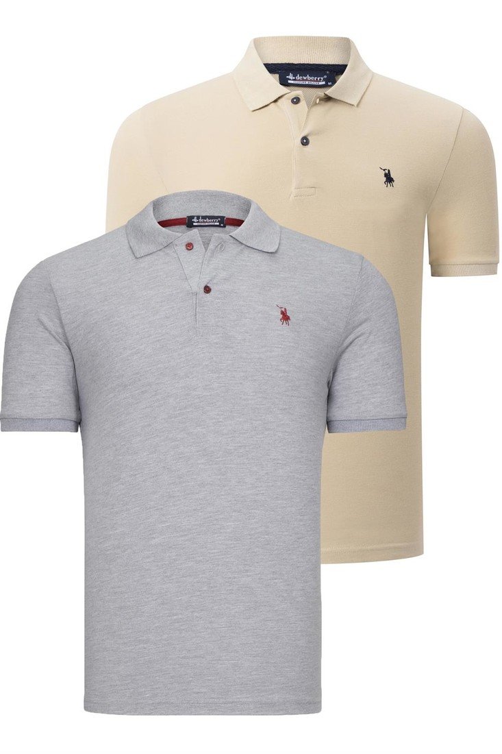 DUO SET T8561 DEWBERRY MENS TSHIRT-GREY-BEIGE