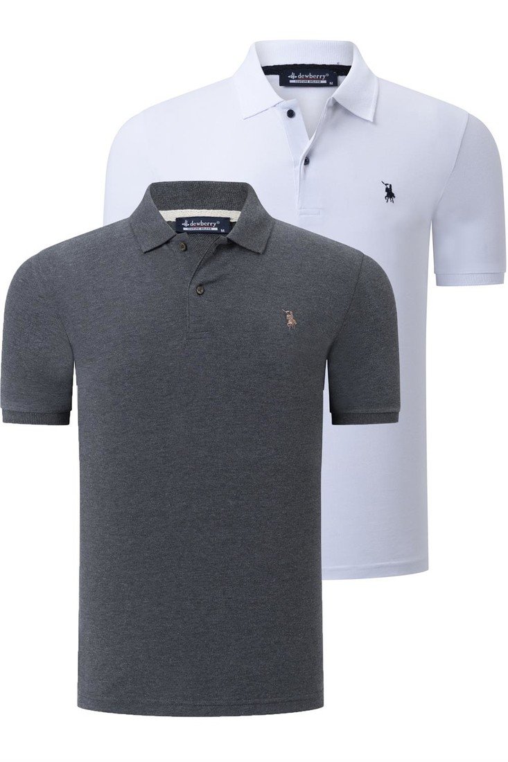 DUO SET T8561 DEWBERRY MENS TSHIRT-ANTHRACITE-WHITE