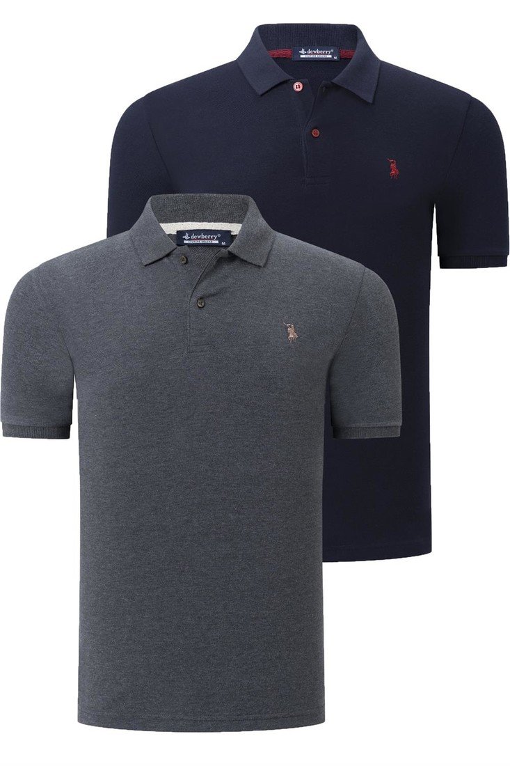 DUO SET T8561 DEWBERRY MEN'S TSHIRT-ANTHRACITE-NAVY BLUE