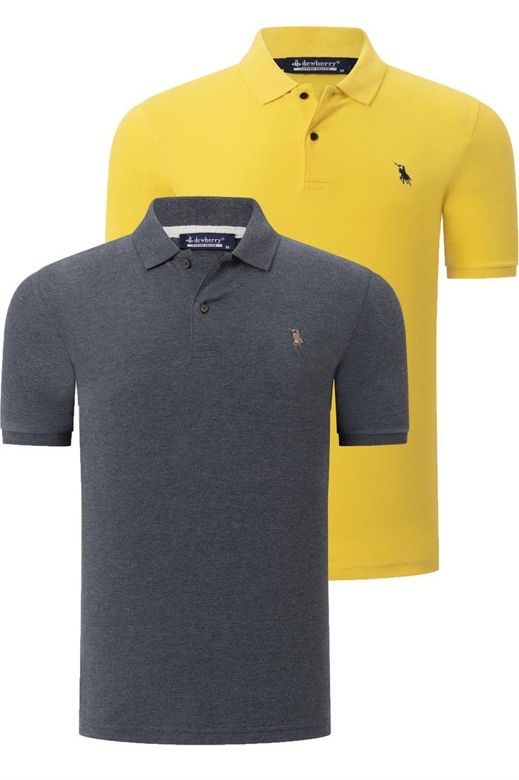 DUO SET T8561 DEWBERRY MENS TSHIRT-ANTHRACITE-YELLOW