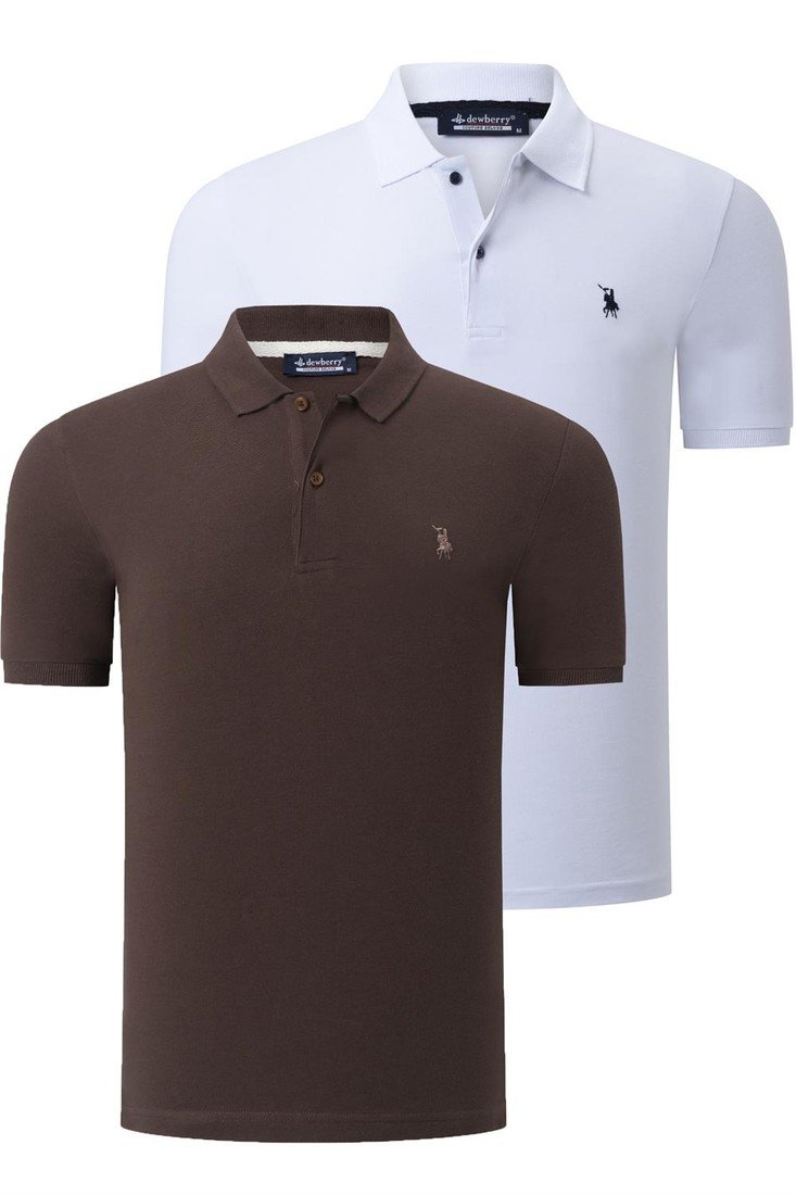 DUO SET T8561 DEWBERRY MEN'S TSHIRT-BROWN-WHITE