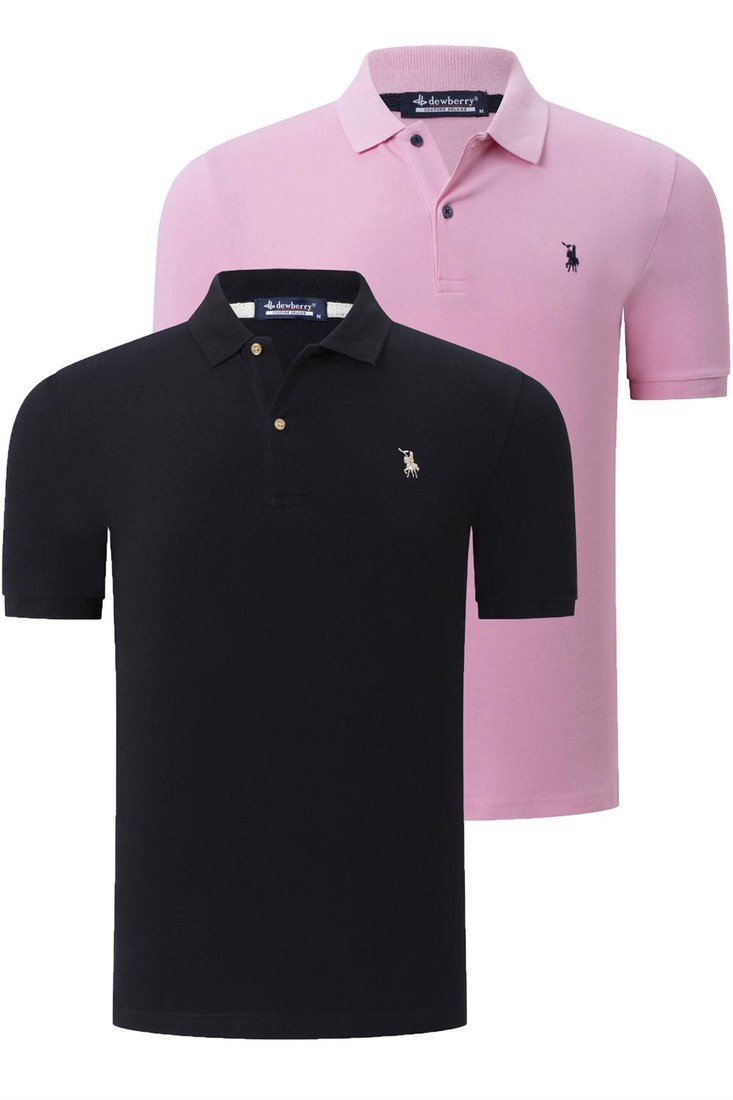 DUO SET T8561 DEWBERRY MENS TSHIRT-BLACK-PINK