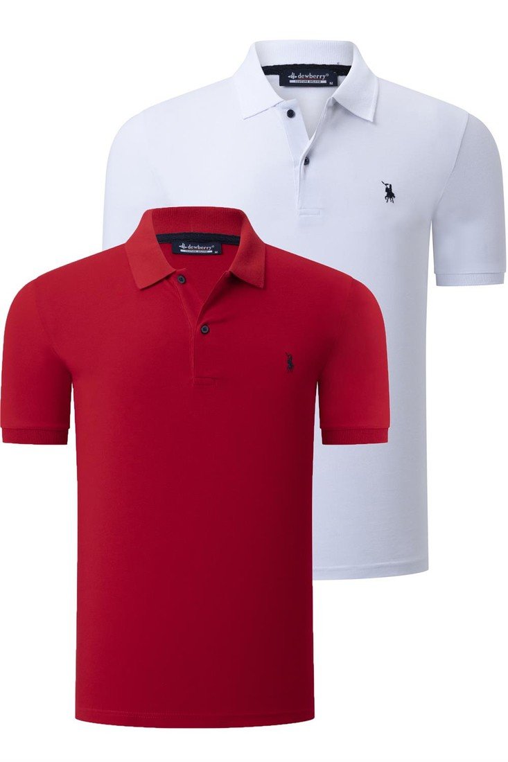 DUO SET T8561 DEWBERRY MEN'S TSHIRT-WHITE-RED