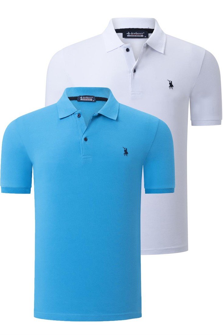 DUO SET T8561 DEWBERRY MEN'S TSHIRT-WHITE-BLUE