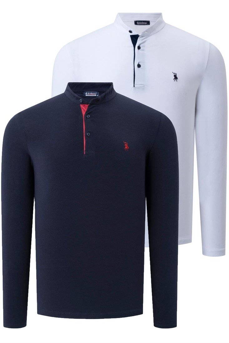 DUO SET V4009 DEWBERRY MENS SWEATSHIRT-WHITE-NAVY BLUE
