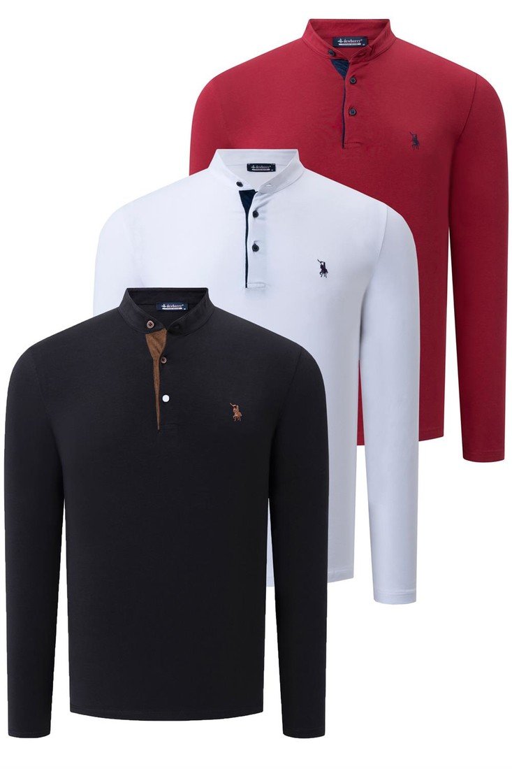 TRIPLE SET V4009 DEWBERRY MENS SWEATSHIRT-BLACK-WHITE-BURGUNDY