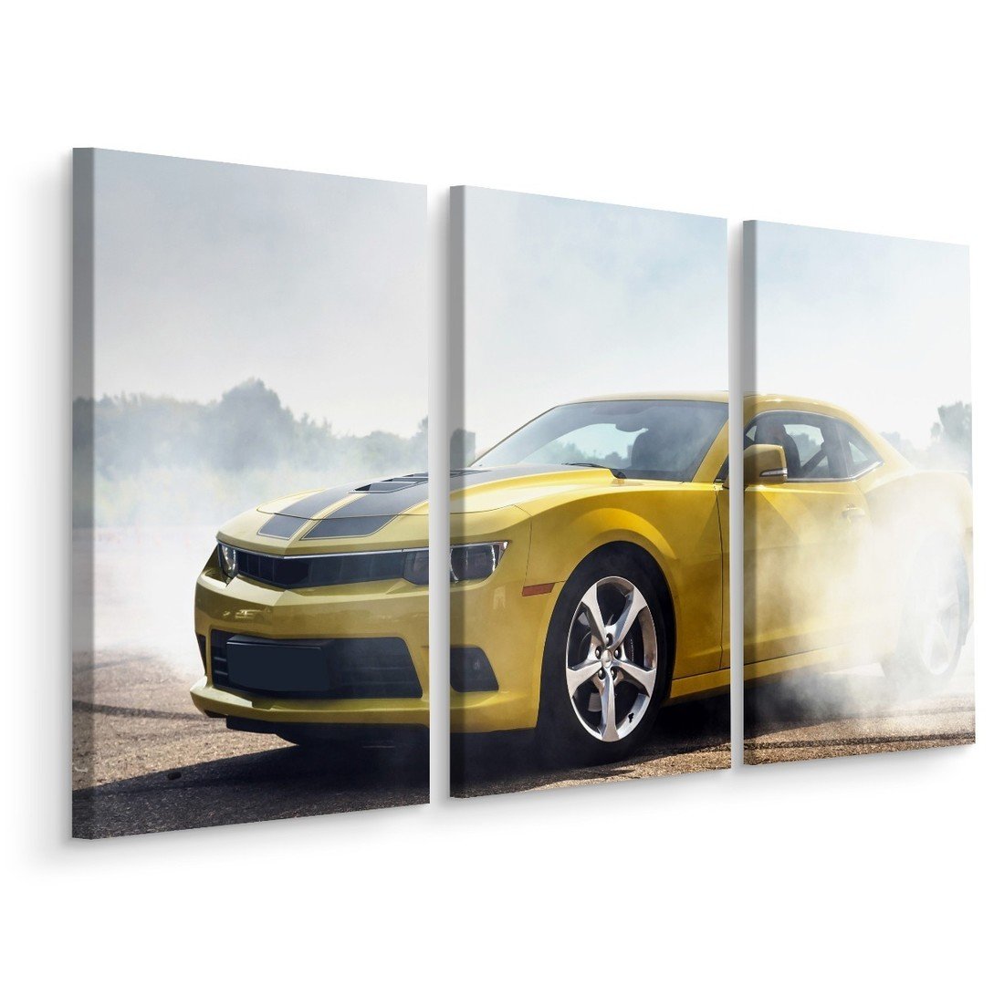 MyBestHome BOX Vícedílné plátno 3D Driftující Žluté Auto Varianta: 40x60