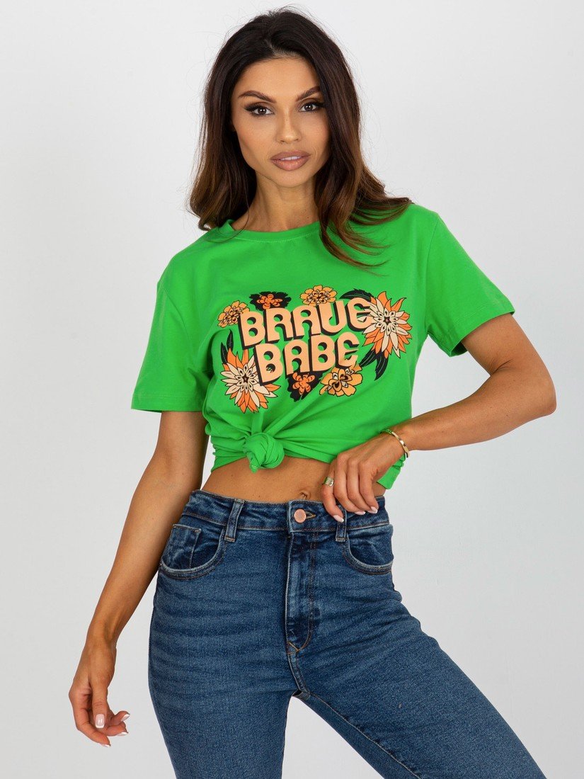 ZELENÉ TRIČKO S NÁPISEM -FA-TS-8385.07-GREEN Velikost: ONE SIZE