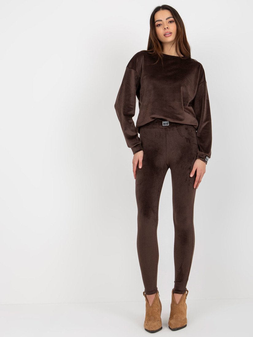 TMAVĚ HNĚDÁ LESKLÁ SOUPRAVA LEGÍN A MIKINY LK-KMPL-509183.06X-DARK BROWN Velikost: S/M