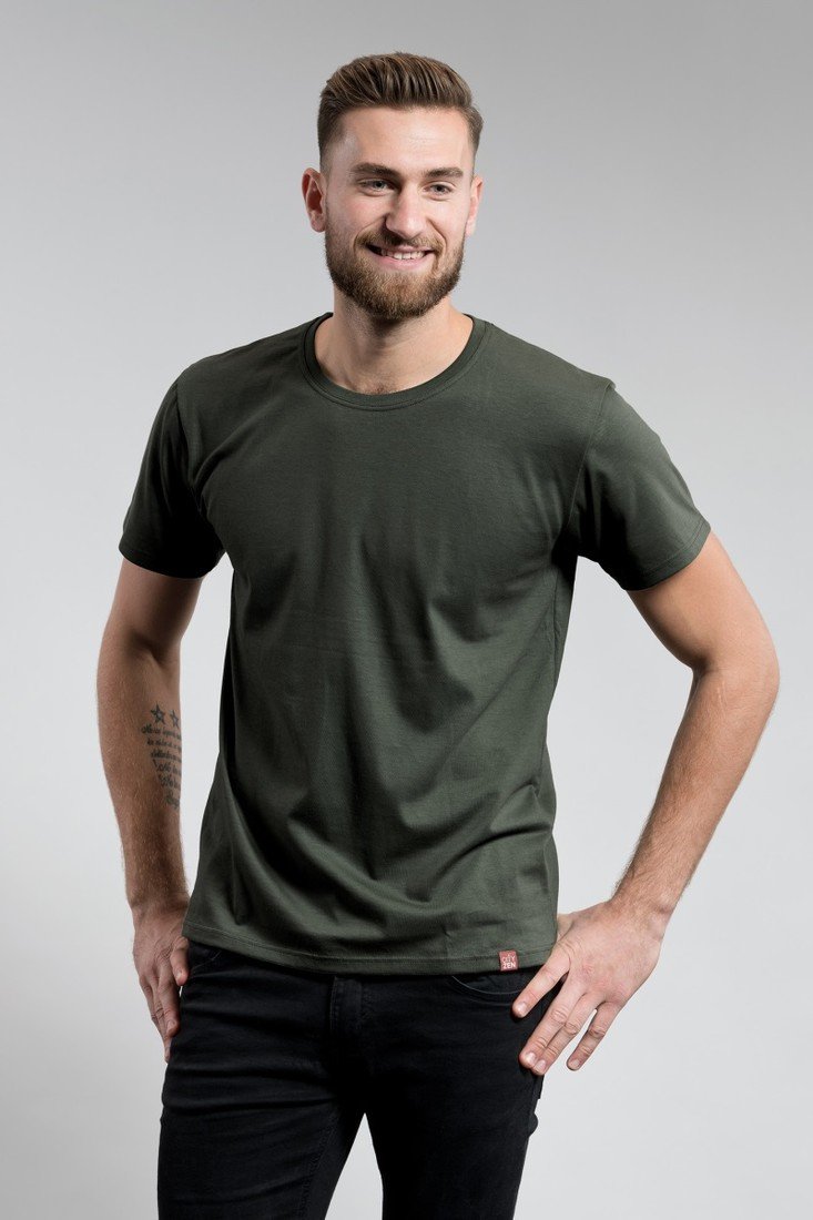 Pánské bavlněné triko cityzen s kulatým výstřihem dark khaki 3xl