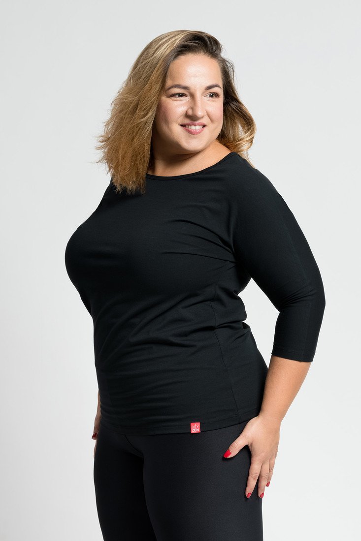 Dámské bavlněné triko plus size cityzen s elastanem černá 44