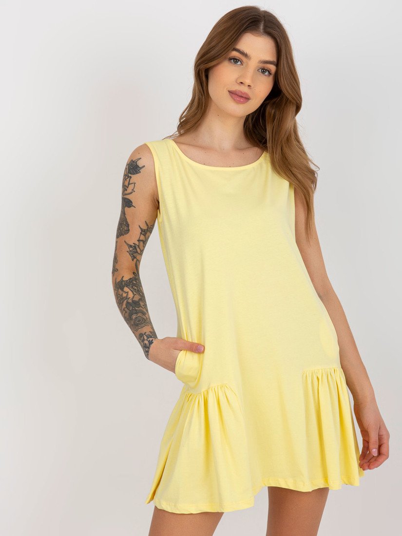 SVĚTLE ŽLUTÉ JEDNOBAREVNÉ MINI ŠATY S VOLÁNY EM-TU-HS-20-282.38P-LIGHT YELLOW Velikost: S