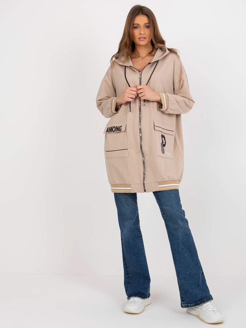 BÉŽOVÁ OVERSIZE MIKINA S KAPSAMI RV-BL-8149.91P-BEIGE Velikost: S/M