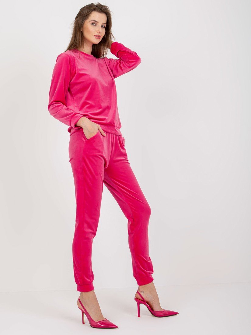 VELUROVÁ TMAVĚ RŮŽOVÁ TEPLÁKOVKA BRENDA -WN-KMPL-1908.15X-DARK PINK Velikost: L