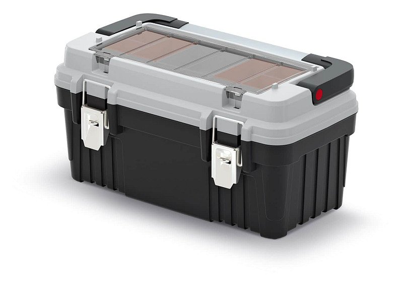 Kufr na nářadí s kov. držadlem a zámky OPTIMA šedý 470x256x238 (krabičky)