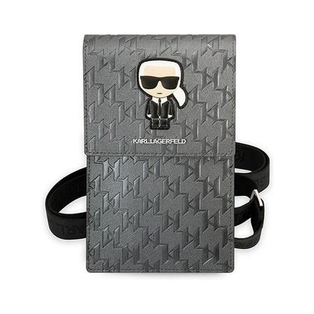 Karl Lagerfeld Monogram Ikonik Path Wallet Phone Bag  stříbrné