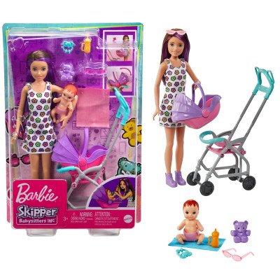 Mattel Barbie Chůva herní set Kočárek FHY97