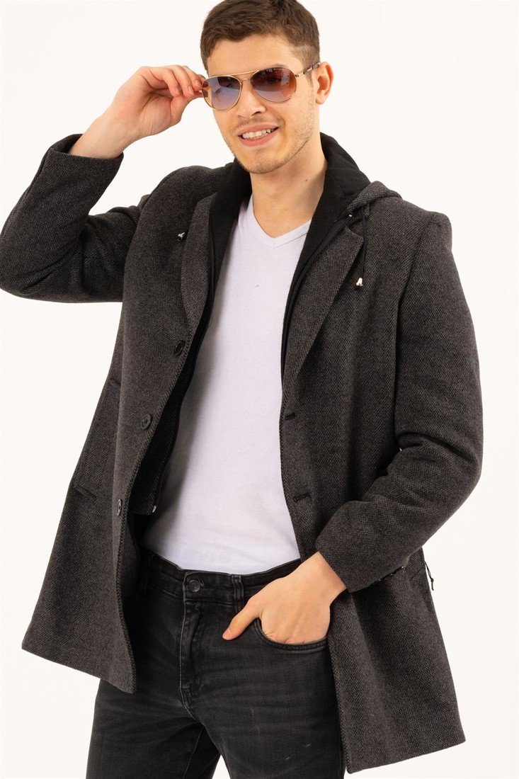 PLT8376 DEWBERRY MEN'S COAT-PATTERNED DARK ANTHRACITE