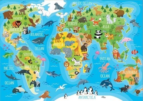 Puzzle Mapa se zvířaty světa
