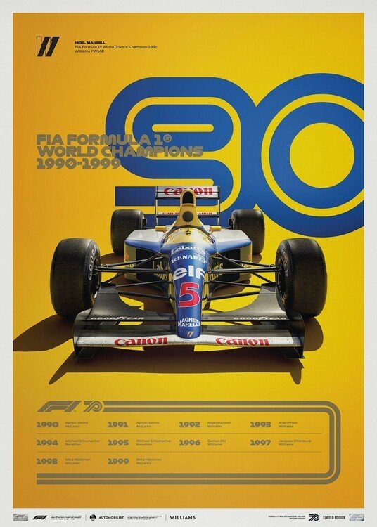 Automobilist Umělecký tisk Formula 1 Decades - 90's Williams, (50 x 70 cm)