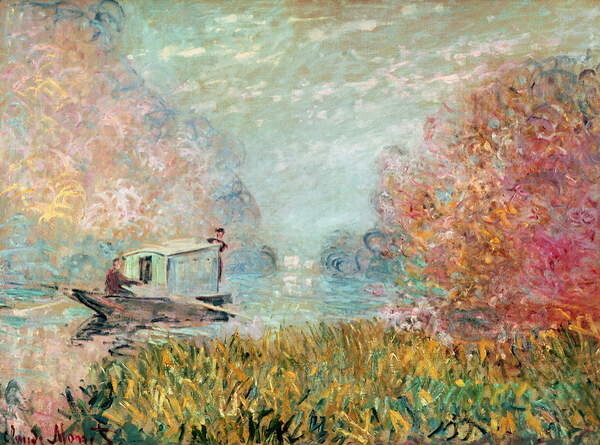 Monet, Claude Monet, Claude - Obrazová reprodukce The Boat Studio on the Seine, 1875, (40 x 30 cm)