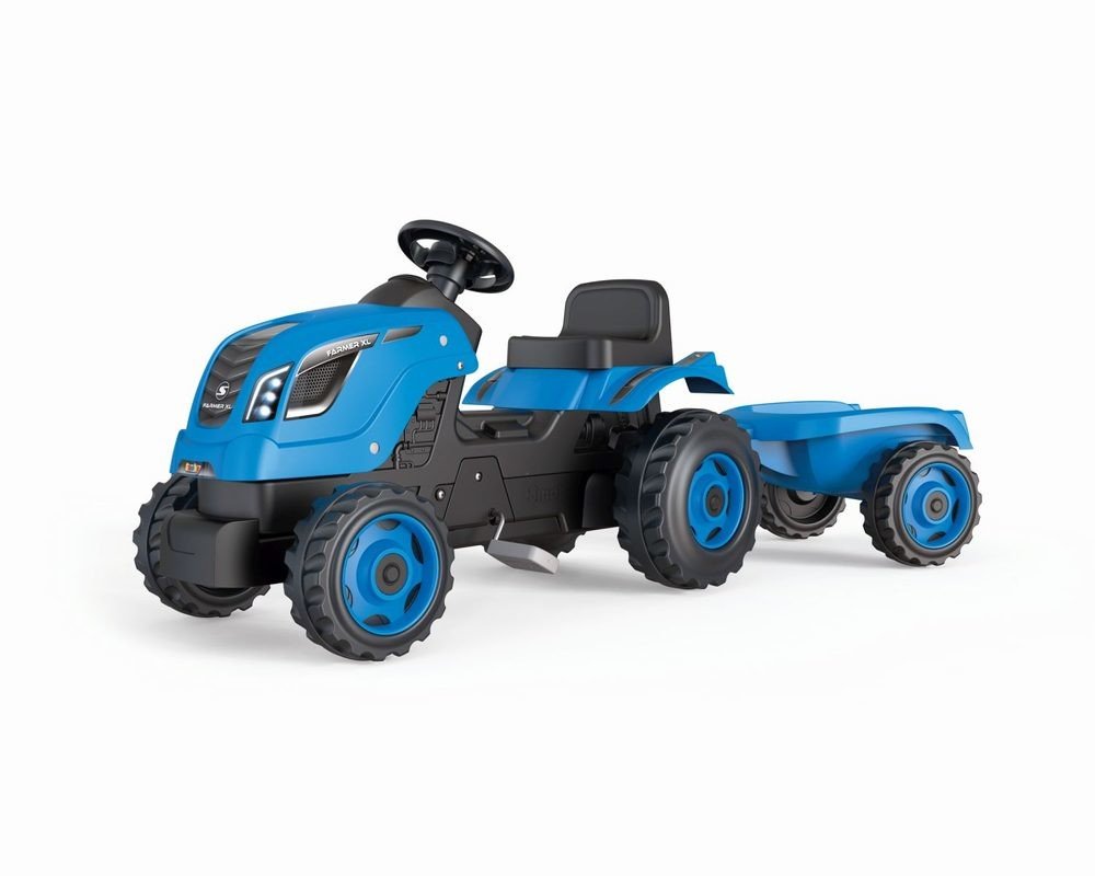 Smoby Šlapací trakor Farmer XL modrý s vozíkem