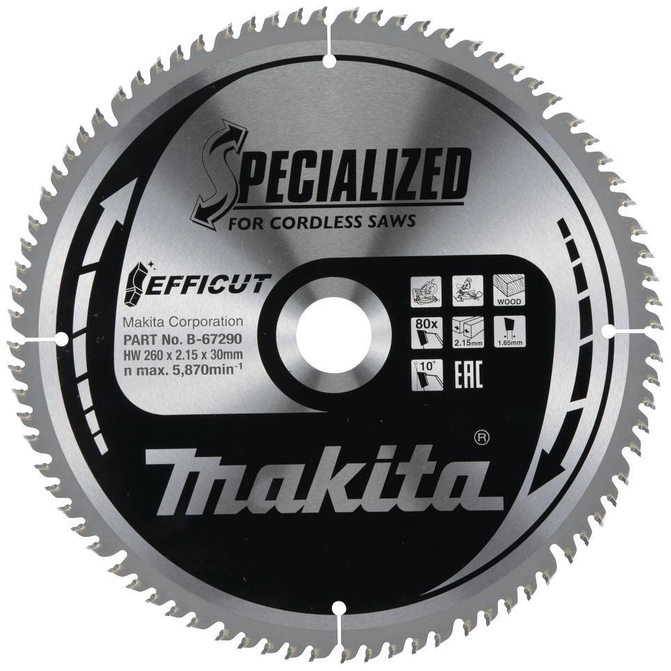 Makita  B-67290 pilový kotouč   260 x 30 x 2.15 mm Počet zubů (na palec): 80 1 ks