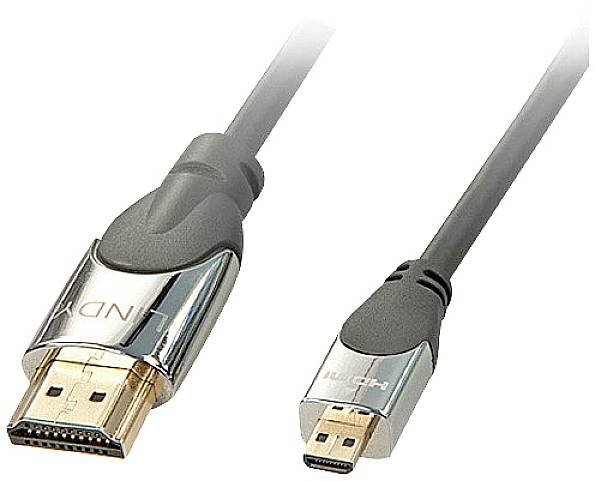 LINDY HDMI kabel Zástrčka HDMI-A, Zástrčka HDMI Micro-D 1.00 m šedá 41421 High Speed HDMI s Ethernetem, vodič z OFC, kulatý, Ultra HD (4K) HDMI s Ethernetem, dvoužilový stíněný, extrémně tenký , pozla