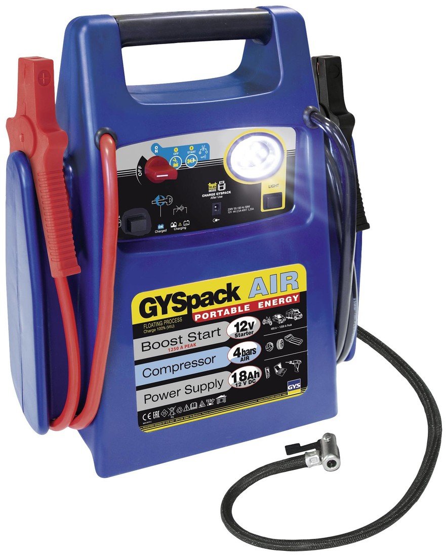 GYS systém pro rychlé startování auta Gyspack Air 3in1 026322 Pomocný startovací proud (12 V)=480 A  měnič napětí 230 V, kompresor, elektronická ochrana a ochrana proti přepólování