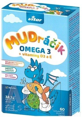 VITAR s.r.o. VITAR Chytráčka OMEGA 3 + vitaminy D3 a E žvýkací kapsle s příchutí tutti-frutti 1x60 ks