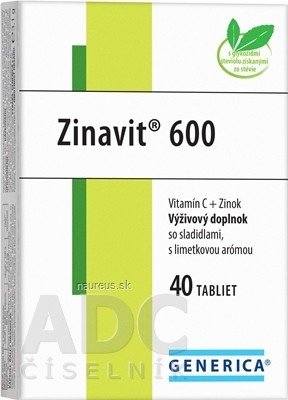 GENERICA spol. s r.o. GENERICA Zinavit 600 s limetkovou aroma tbl (vitamín C + Zinek) 1x40 ks 40 ks