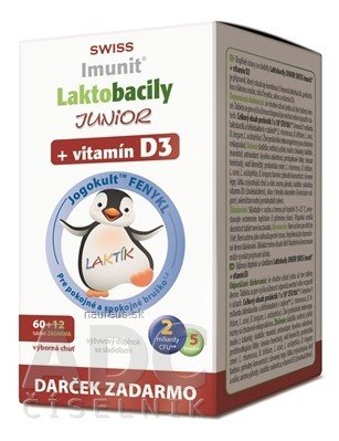 Simply You Pharmaceuticals a.s. Laktobacily JUNIOR SWISS Imunit + vitamín D3 tbl 60+12 zdarma (72 ks)