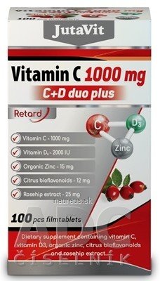 JuvaPharma Kft. JutaVit Vitamin C 1000 mg + D3 2000 IU duo plus tbl se zinkem, bioflavonoidy a šipkami 1x100 ks