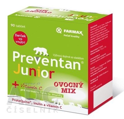 SVUS Pharma a.s. Farmax Preventan Junior + vitamín C ovocný mix, tbl 1x90 ks 90 ks