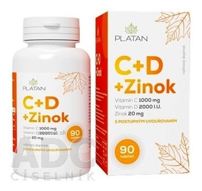 PLATAN, s.r.o. PLATAN Vitamin C + D + Zinek tbl s postupným uvolňováním 1x90 ks