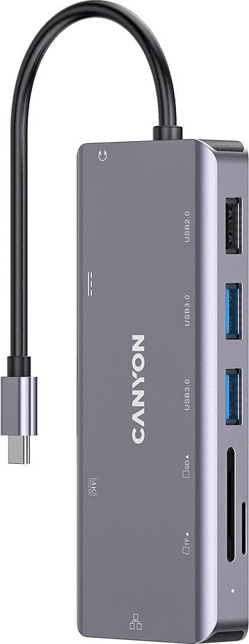 CANYON replikátor portů DS-11 9v1, 1xUSB-C PD 100W, 1xHDMI (4K), 3xUSB-A, RJ45 Gb, 3.5mm jack, - CNS-TDS11