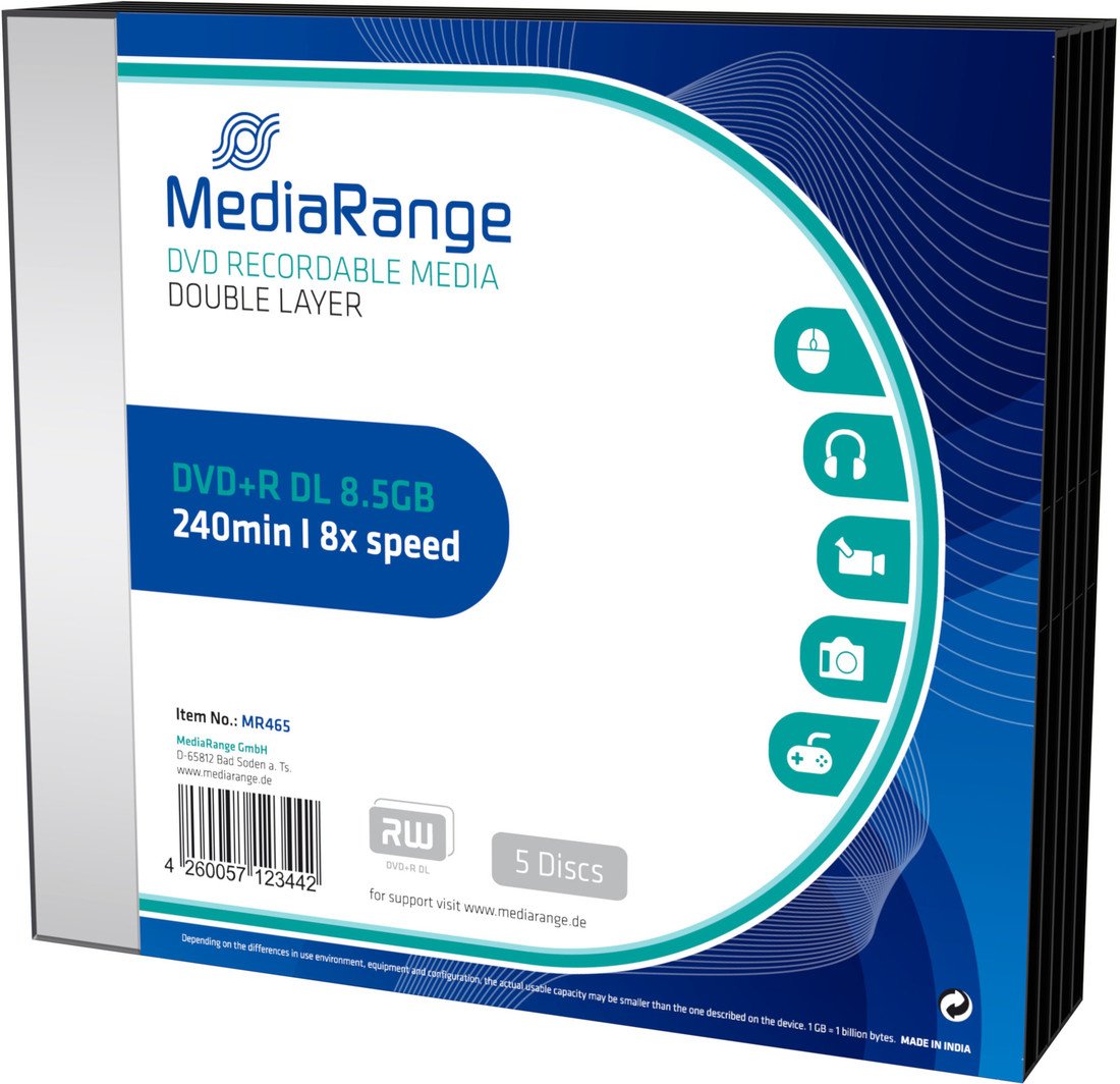 MediaRange DVD+R 8,5GB DL 8x, 5ks Slimcase - MR465