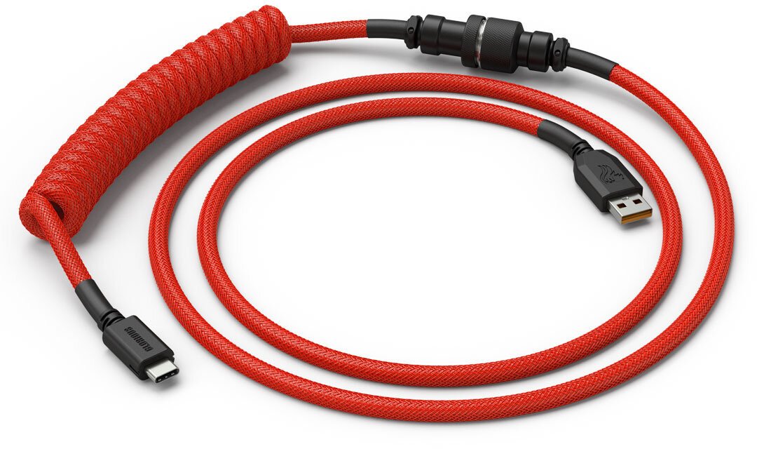 Glorious Coiled Cable, USB-C/USB-A, 1,37m, Crimson Red - GLO-CBL-COIL-RED