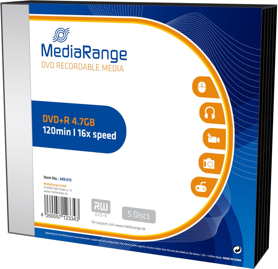 MediaRange DVD+R 4,7GB 16x, Slimcase 5ks - MR419